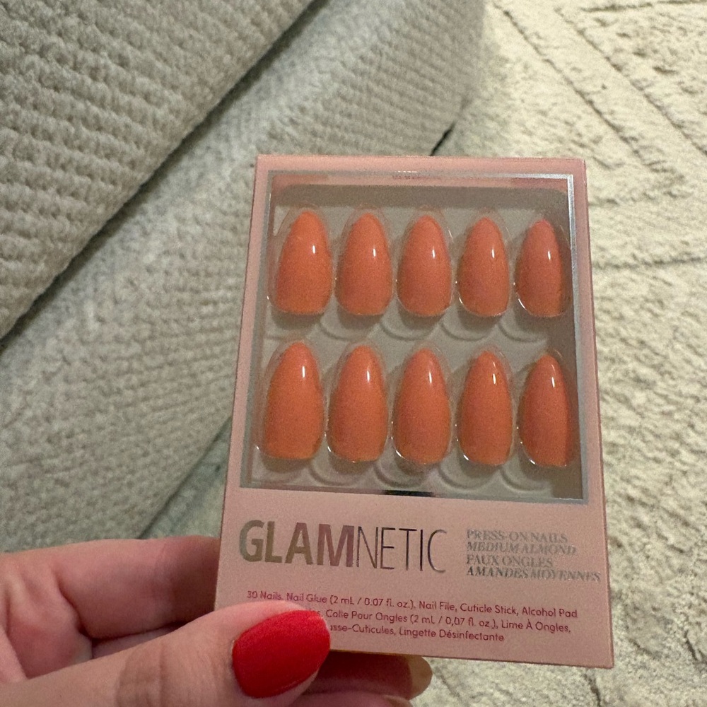 Glamnetic tangerine medium almond Press-On Nails